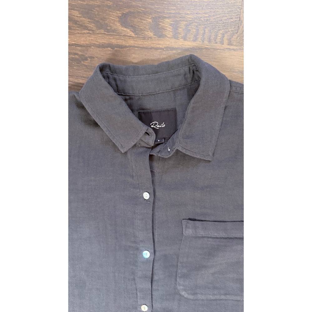 Rails Ellis Washed Black Organic Cotton Gauze Button Down Shirt Womens Small - Picture 2 of 7